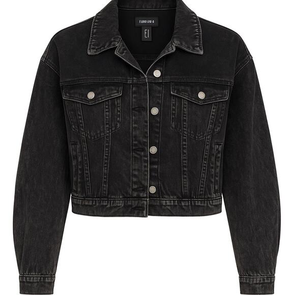 Forever 21 Black Acid Wash Cropped Denim Jacket M Distressed Vintage Style - Picture 1 of 6